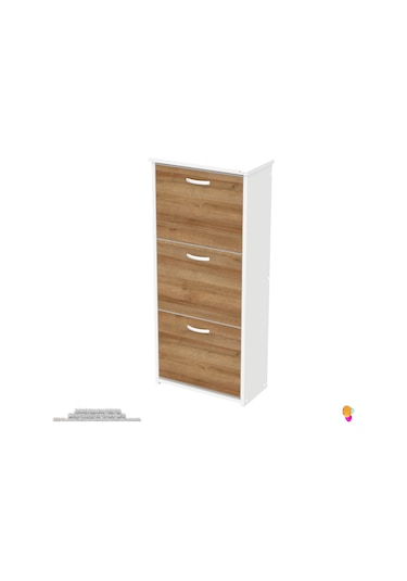 Modilayn West Antre 52x116x 26 Cm Lik 3 Düşer Kapak 6 Göz Bölmeli Ayakkabılık Meşe - Beyaz