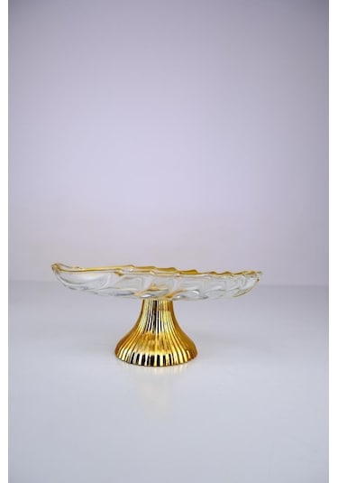 Digithome Leaf Ayaklı Oval Cam Servis Sunumluk Kurabiyelik Gold Yaldızlı 20 Cm C320.045