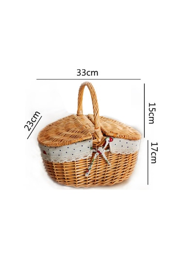 Cbtx Pamuk Keten Kumaş Hasır Örme Battaniye Ev Depolama Kutusu Açık Hava Dokuma Kapaklı Piknik Sepeti, Boyut: M - Yeşil Izgara