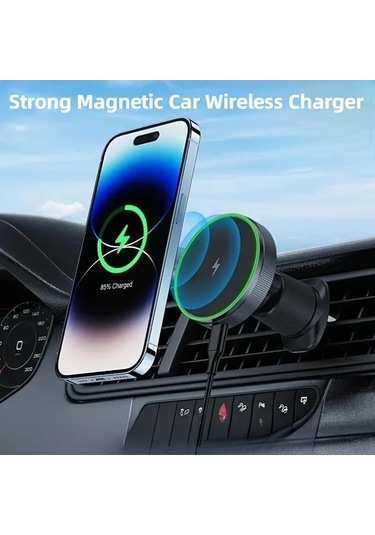 Gateesat Alynıc 15w Hızlı Manyetik Araç Şarj Standı 360 Derece Dönen Siyah Kablosuz Şarj İstasyonu