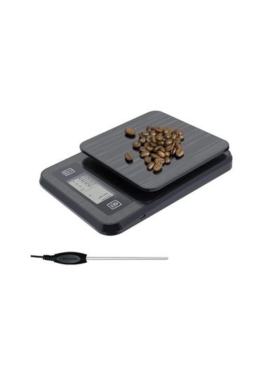 Dancemonkey Dijital Mini Terazi 3kg 0.1g Lcd Arkadan Aydınlatmalı Ekran Ve Sıcaklık Probu İle Cep Tipi Ağırlık Gramları Siyah Siyah
