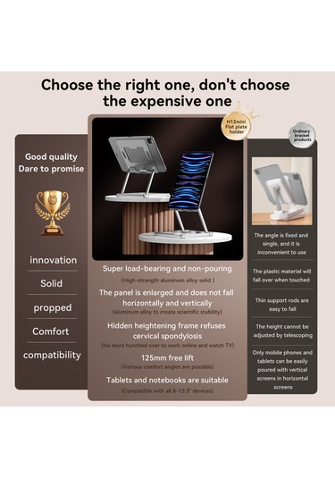 H12mini Katlanabilir Tablet Standı Ayarlanabilir Açılar 13,3 İnçe Kadar Dizüstü Bilgisayarlar İçin Masaüstü Desteği