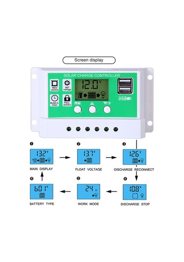 Yaozixa 50a 12v/24v Otomatik Tanıyan Solar Kontrolör - Pwm Şarj, Aşırı Şarj Koruması, Lcd Ekran, 2x Usb 5v Çıkış Beyaz+yeşil