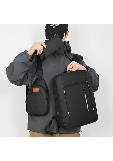 Xuweiwei Mavi 3 Adet Is Seyahat Sirt Cantasi Seti Oxford Kumaş Laptop Cantasi Capraz Askili Canta Ve Cuzdan MAVİ