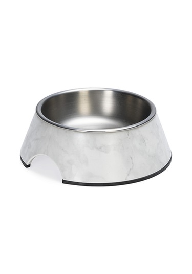 Beeztees Dbl Köpek Mama Su Kabı, Mat Paslanmaz Çelik, Beyaz Mermer Görünümlü, 14cm, 160ml