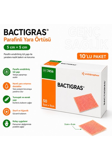 Bactıgras Parafinli Yara Örtüsü 5cm 5cm 10'lu Paket