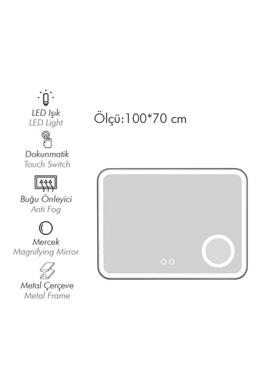 Anemon 100 Cm Mercekli Buğu Önleyici Led Ayna Siyah