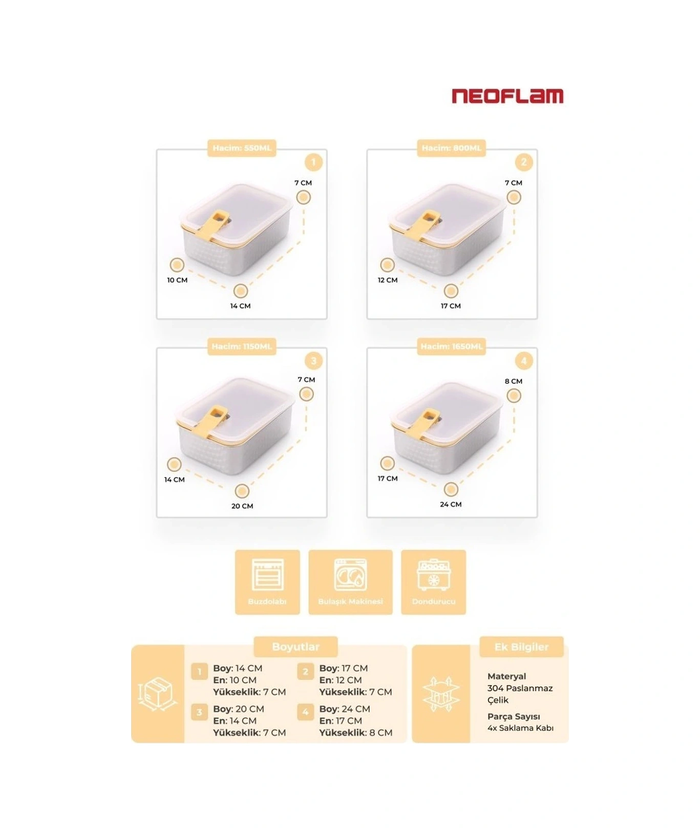 Perfect Seal Paslanmaz Çelik Saklama Kabı 4 Lü Set Çok Renkli