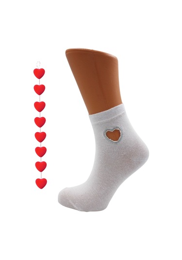 Kadın Çok Renkli Yarım Konç Pamuklu Çorap Kalp Desenli 4'lü Paket Çok Renkli