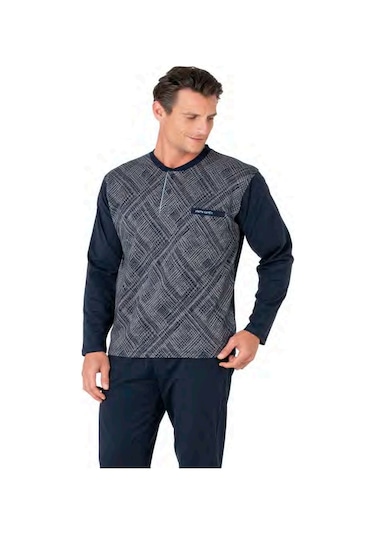 Pierre Cardin 6108 Erkek Uzun Kollu Yakası Düğmeli Pijama Takım-lacivert Lacivert
