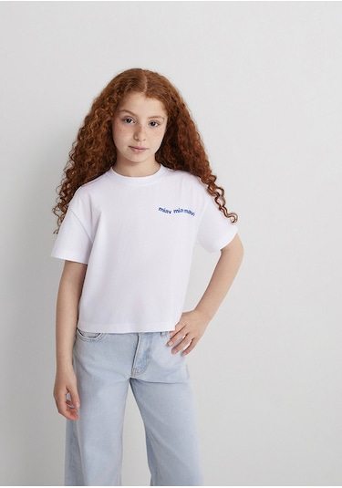 Mavi - Miav Baskılı Beyaz Crop Tişört 7610180-620 Beyaz