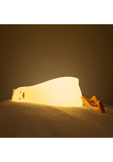 Şarjlı Sevimli Silikon Ördek Gece Lambası Dokunmatik Kısılabilir Sarı