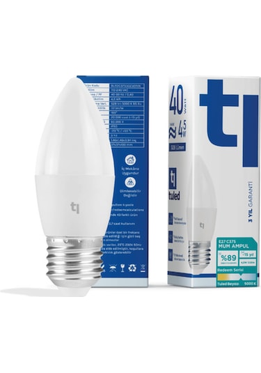 Redeem C37s E27 Mum Ampul, Titreşimsiz, Göz Konforu, 528 Lümen, Beyazı, 5000 Kelvin