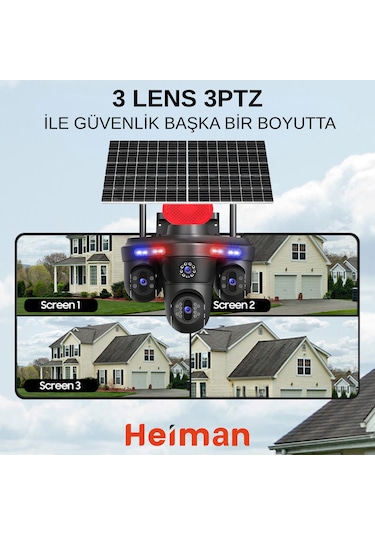 Hm-878 3 Lens 3ptz 4g Sim Kartlı 2 Güneş Panelli Kamera