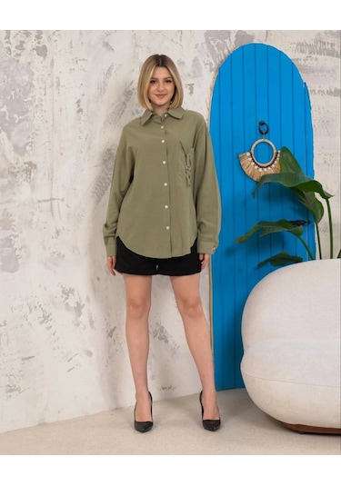 Relax Fit Keten Gömlek Haki S255349 Haki