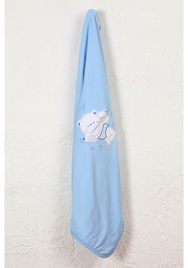 %100 Pamuklu Yenidoğan Çift Katlı Penye Bebek Battaniyesi Sb 513 Mavi Mavi