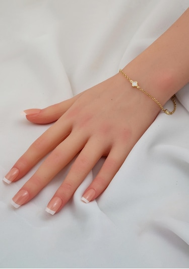 Bilezikci Siyah Beyaz Yoncalı 14 Ayar Altın Set