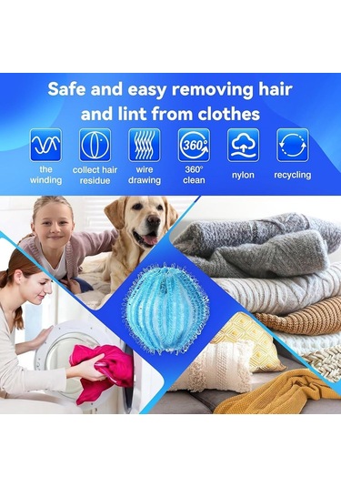 Konesam Ev İçin Tekrarlı Kedi Köpek Tüy Toplayıcı Topları - Çamaşır Makinesi Kurutucuda Tüy Ve Pelin Toplayıcı Aracı Mavi - 12 Adet Mavi