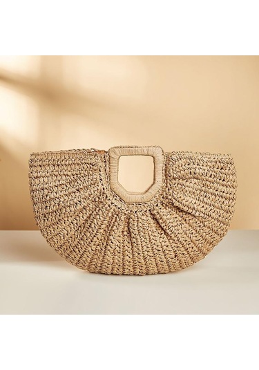 Haki Yogodlns Yaz Dokuma Saman Yarım Ay Büyük Kapasiteli Çanta Kadın Plaj Sepeti Moda Seyahat Alışveriş Tote Haki