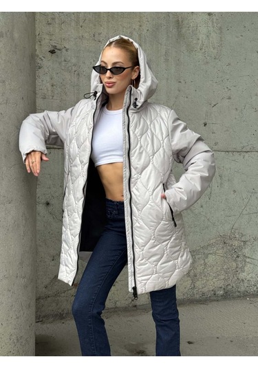 Kadın Kapitone Şişme Mont Taş