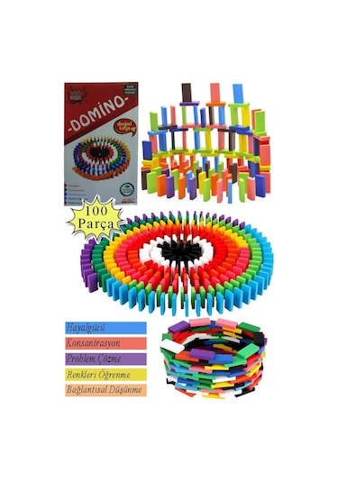 Domino Oyunu Eğitici 100 Parça 1 Paket 100 Lü Ahşap Renkli Domino Taşı Akıl Zeka Mantık Ve Strateji Oyunu Okul Öncesi