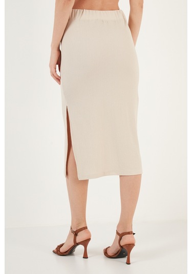 Lela Yüksek Bel Yırtmaçlı Dar Kesim Midi Bayan Etek 5865600 Taş