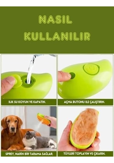 Gigi Panda Buharlı Kedi Köpek Tarağı Yumuşak Silikon Başlıklı Şarj Edilebilir