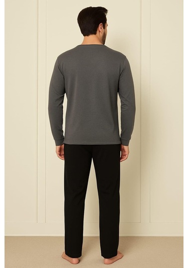 Erkek 1909 Uzun Kol % 100 Pamuk Pijama Takımı Füme Füme