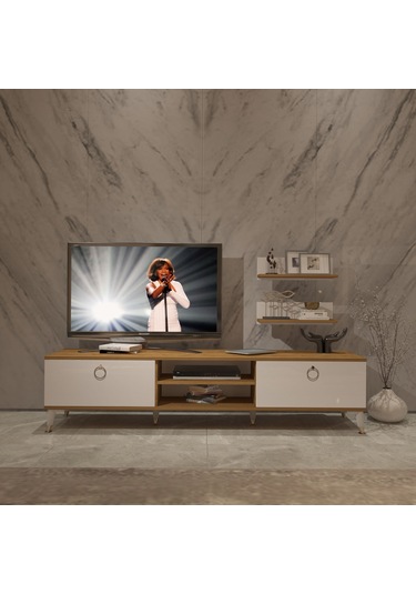 Decoraktiv Eko 4 Mdf Dvd Gold Tv Ünitesi Tv Sehpası Pera - Beyaz