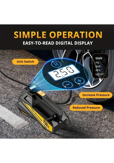Fastbuy Turcoshop11 Carsun 150psı Taşınabilir Kompresör Dijital Lastik Pompası Led Işık 3 Nozul 12v