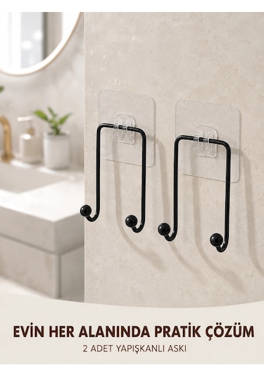 2'li Yapışkanlı Duvar Askısı Mutfak Banyo Ve Ev İçin Askılık Çok Renkli