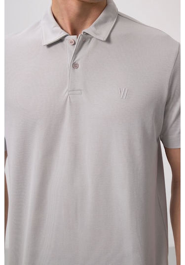 Tommy Life Taş Basic Göğüs Logolu Standart Kalıp Triko Polo Yaka Erkek T-shirt - 87768 Taş