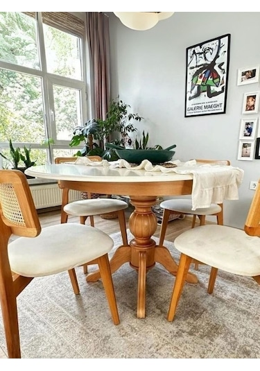 Lindon Baba Ayak Yuvarlak Açılır Masa 110x110 Naturel