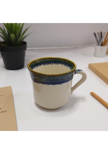 Seramik Kahve Kupası Beyaz-mavi