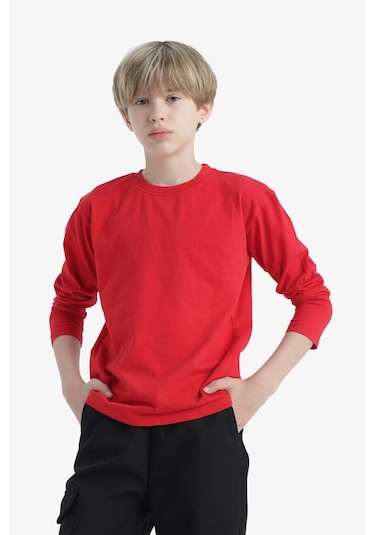 Defacto Erkek Çocuk Bisiklet Yaka Basic Düz Uzun Kollu Tişört K1686a625aurd117 KIrmızı Defacto Erkek Çocuk Bisiklet Yaka Basic Düz Uzun Kollu Tişört K1686a625aurd117 KIrmızı
