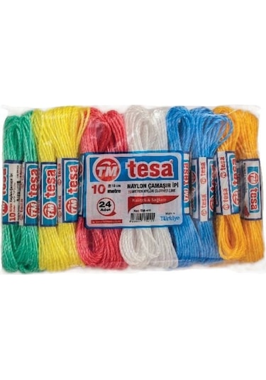 Temsan 10 Metre Naylon Çamaşır İpi 24'lü Renkli