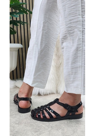 Kadın Çocuk Deniz Ayakkabısı Plaj Havuz Rafting Jel Görünümlü Şeritli Kaydırmaz Taban Sandalet 309 Siyah