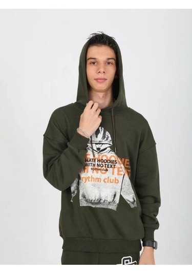Erkek Çocuk Kapüşonlu Not Hoodies Yazılı Sweatshirt-15230 Haki