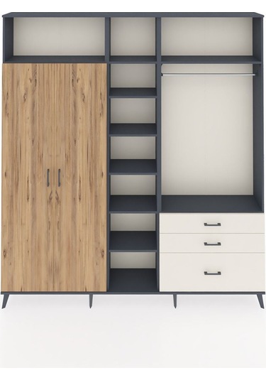 Arges Dolap 9 Raflı 3 Çekmeceli 2 Askılı 220x30x243 Antrasit-çam/aytaşı Atlas Çam/aytası