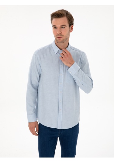Cacharel Açık Mavi Slim Fit % 100 Pamuk Gömlek Denım
