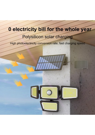Vkemall Ev Bahçe Duvar Lambası Güneş Enerjili 4 Ayağı 283 Led Işık 6000-7000k Ip44 Su Geçirmez Vücut Algılama 3-5m Ty10811