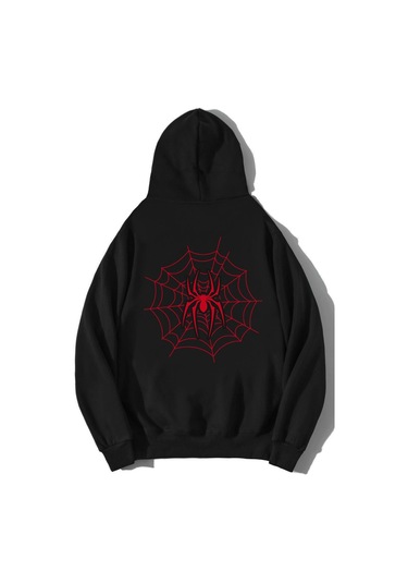 Brz Collection Unisex Oversize Spider Hoodie Siyah