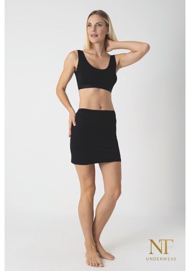 Nt Underwear Bambu Mini Etek Astarı, Mini Jupon - Doğal Kumaş, Modern Kalıp. Siyah