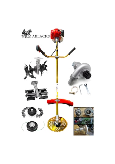 Ablacks Benzinli Yan Tırpan + Toprak Çapalama Aparatı 2 Adet Çapa + Su Pompası Aparatı