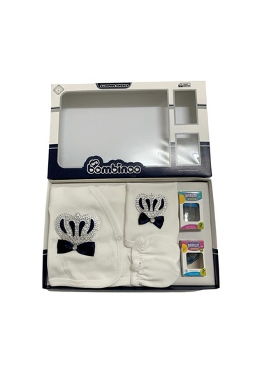 Bombinoo Lacivert Bebe Erkek Taşlı Emzik 7 Li Hastane Cıkışı Yeni Doğan Zıbın Set Lacivert