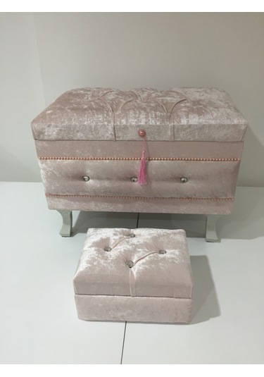 Ankara Mobilya Kapitone Kadife Çeyiz Sandığı 2'li Pembe
