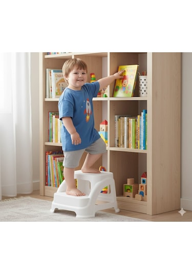 135 Kg Taşıma Kapasiteli Basamaklı Tabure Beyaz