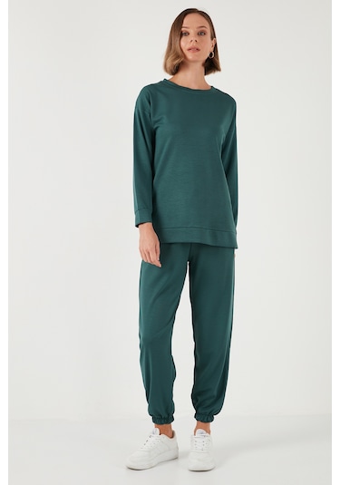 Lela Streç Oversize Fit Bisiklet Yaka Modal Kumaş Bayan Sweat 5865877 Nefti