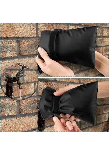 Vkemall Sıcaklık Koruyucu Musluk Koruması - Oxford Kumaş Dışarıdaki Su Boruları İçin Donma Engeli, Siyah 14x19cm, 2 Adet Paket