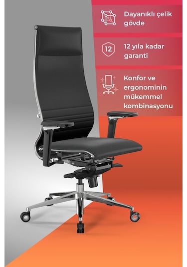 Samurai Ergonomik Koltuk Bel Destekli, Tekerlekli, Siyah, Deri Yönetici Koltuğu -50a.f.1.62 Siyah